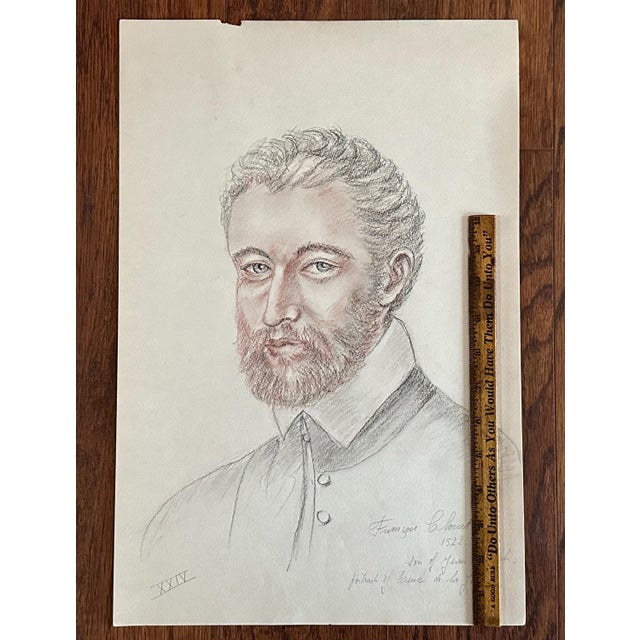 Mid 20th Century Old Master Artwork Drawings Portrait Sketches, Set of Four For Sale - Image 6 of 7