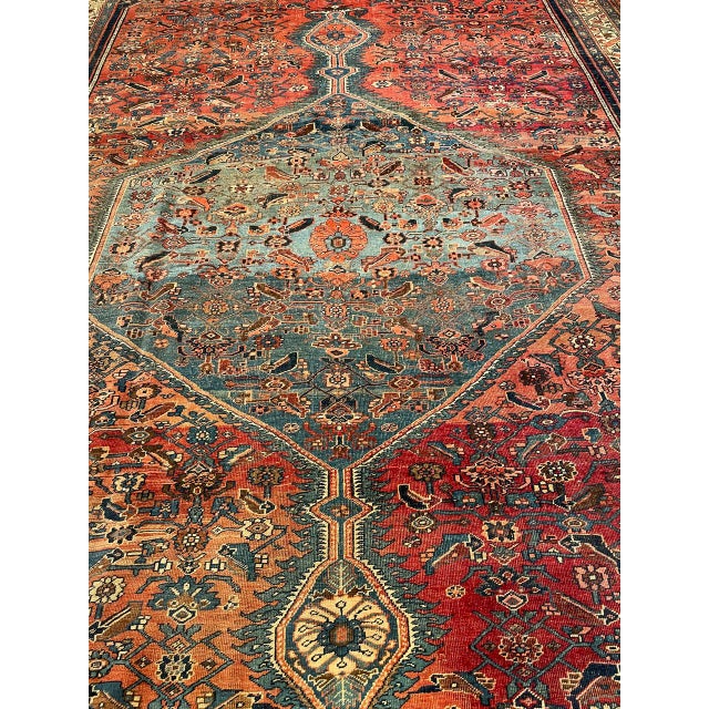 19th Century Oversized Persian Bidjar Rug, Hand-Knotted Wool, Herati Geometric Pattern, Pale Blue & Terracotta, 11x19 For Sale - Image 4 of 7