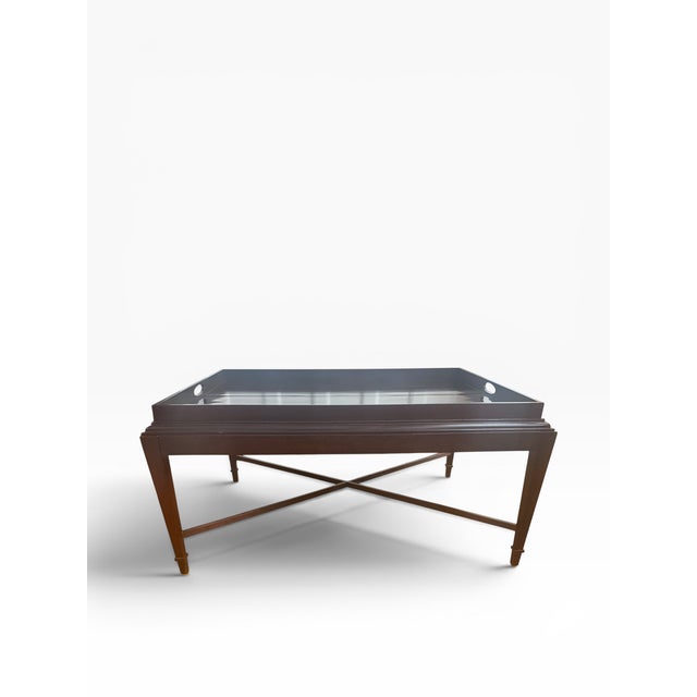 Contemporary Early 20th Century Barbara Barry for Baker Mahogany Tray-Top Coffee Table For Sale - Image 3 of 18