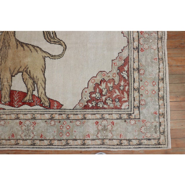 Lion Motif Vintage Turkish White Ground Dowry Rug, 20th Century For Sale - Image 17 of 18