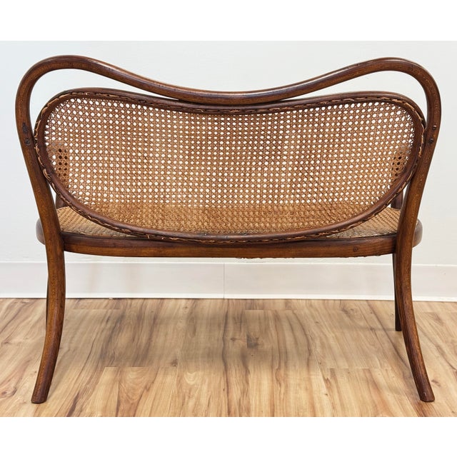 Wood Vintage Child's Size Caned Thonet Style Bentwood Bench For Sale - Image 7 of 8
