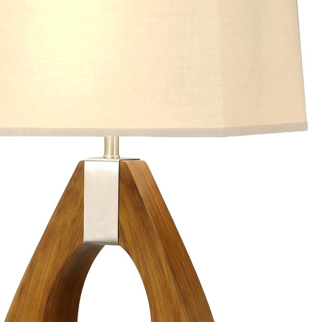 Mid-Century Modern Mid Century Modern 30" Pearson Table Lamp - Pecan Wood & Brush Nickel, 3-Way Rotary Switch For Sale - Image 3 of 8