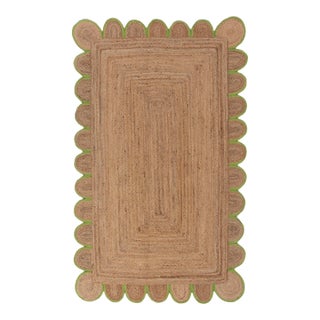 Green Scallop Edge With Natural Jute Rug 9x12 Ft. For Sale