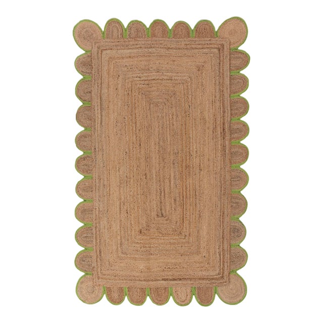 Green Scallop Edge With Natural Jute Rug 9x12 Ft. For Sale