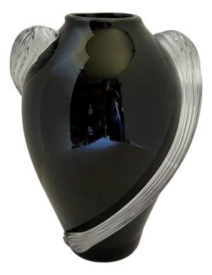 Handblown Art Deco Black and Transparent Art Glass Vase by Two's Company