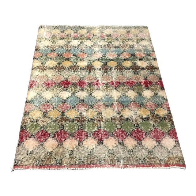 Vintage Geometric Design Turkish Handmade Multicolor Rug For Sale