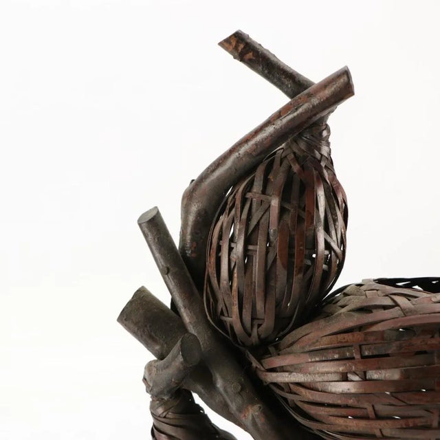 Wood Meiji Japanese Bamboo Basket Hyotan Double Gourd Ikebana Flower Vase Antique Vintage Not Signed For Sale - Image 7 of 18