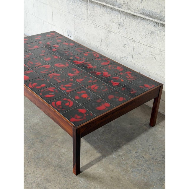 Rectangular Black and Red Ceramic Tile Top Coffee Table Rosewood Mid-Century Modern 1970s For Sale - Image 4 of 10