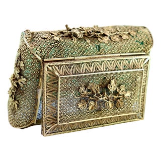 Gold Filigree Silver Box with Floral Applications and Hinged Lid For Sale