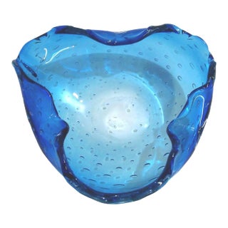 Turqoise Blue Murano Bullicante Triangular Bowl Ashtray Dish For Sale