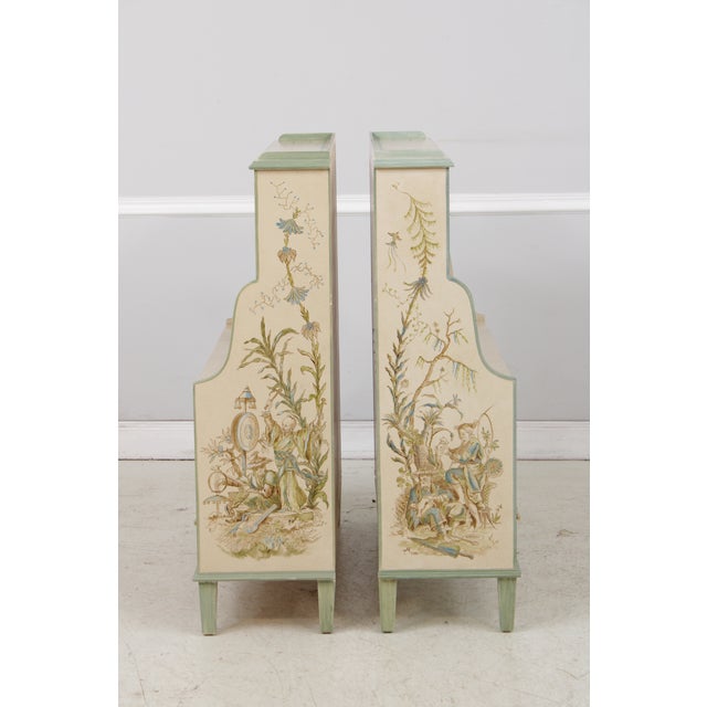 White Pair Artist Signed Chinoiserie Style 2 Drawer Open Bookcases For Sale - Image 8 of 18