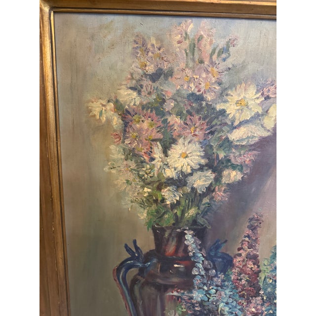 Vintage 1938 Floral Still Life Oil Painting, Signed Ashley, in Gilt Wood Frame For Sale - Image 11 of 16