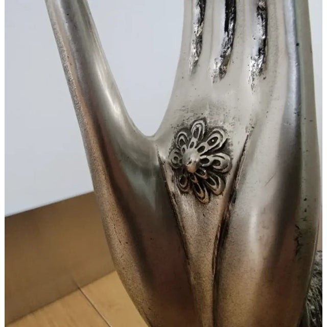 Metal Vintage Thai Buddha Hand Sculpture on Stand For Sale - Image 7 of 12