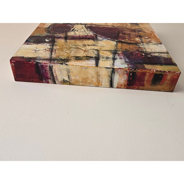 Contemporary Late 20th Century Signed Contemporary Abstract Mixed Media Canvas Painting in Burgundy & Gold For Sale - Image 3 of 10