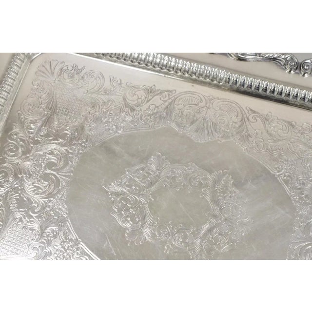 Mid 20th Century Mid 20th Century English Silver Mfg Large Victorian Ornate Silver Plated Serving Platter Tray For Sale - Image 5 of 12