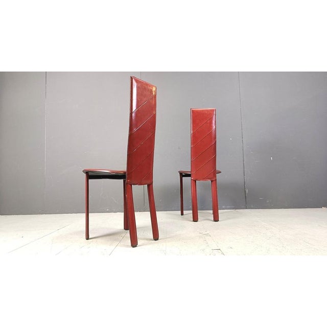 Vintage Italian Red Leather High Back Dining Chairs, 1980s, Set of 6 For Sale - Image 9 of 13