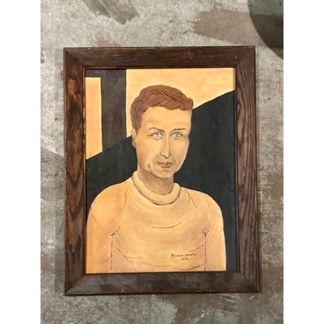 Vintage Boho 1958 Original Portrait of Man For Sale - Image 4 of 6