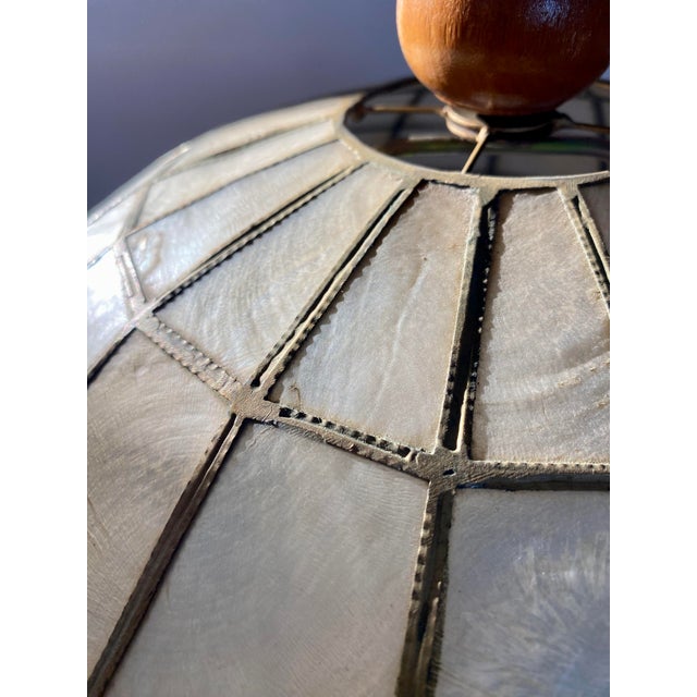 Danish Modern Table Lamp, Walnut Base With Capiz Shell Shade, 1960s For Sale - Image 12 of 16