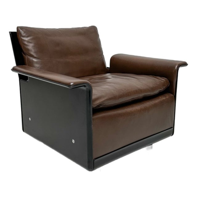 Vintage Black Leather Model 620 Lounge Chair by Dieter Rams for Vitsoe, 1970s For Sale