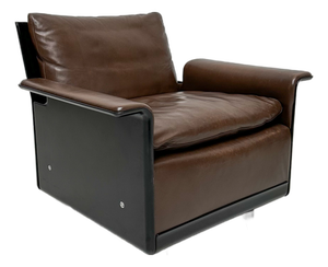 Vintage Black Leather Model 620 Lounge Chair by Dieter Rams for Vitsoe, 1970s