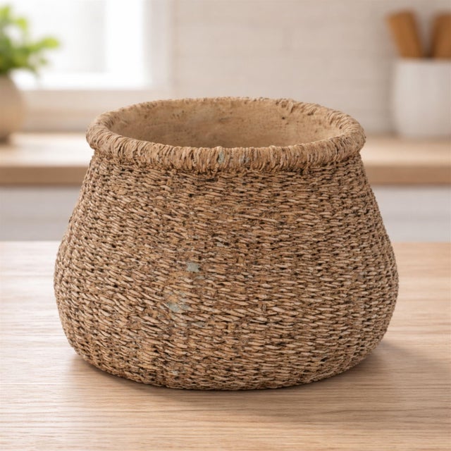 Kenneth Ludwig Chicago Braided Weave Cement Vase 6"D For Sale - Image 4 of 4