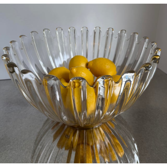 Vintage Sculptural Ribbed Glass Centerpiece Bowl For Sale - Image 4 of 5