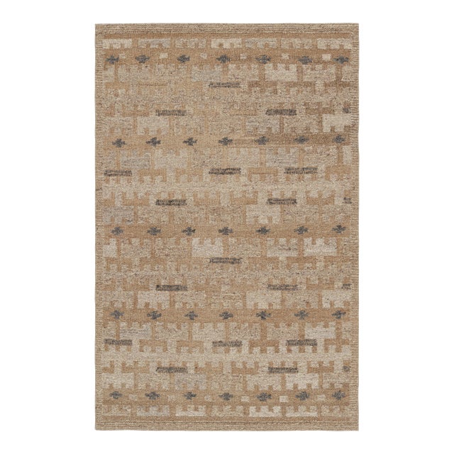 Rug & Kilim’s Scandinavian Style Rug in Beige-Brown Geometric Patterns - 6x9 For Sale