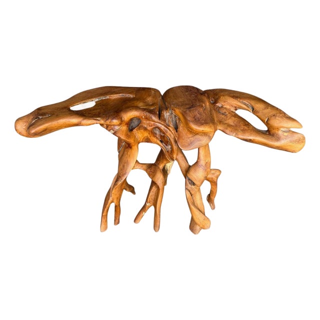 Andrianna Shamaris Organic Sculptural Teak Wood Console Table For Sale