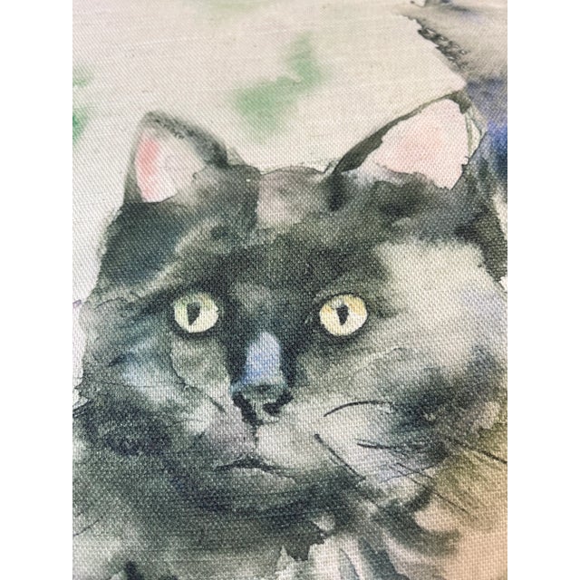 16" Square Pillow Decorated With a Cuddly Black Cat Portrait - Made in the U K For Sale - Image 4 of 9
