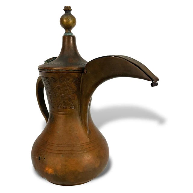 Antique Middle Eastern Copper & Brass Dallah Coffee Pot For Sale In San Diego - Image 6 of 10