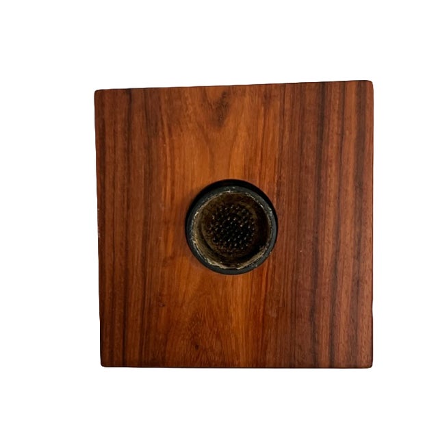 1990s Ikebana Square Walnut Vase With Frog For Sale - Image 4 of 6