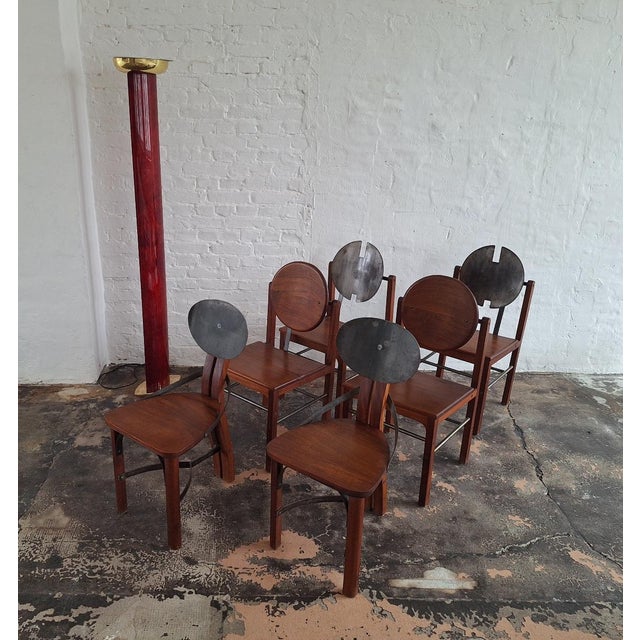 Mid-Century Brutalist Teak and Steel Dining Chairs, Set of 6 For Sale - Image 16 of 18