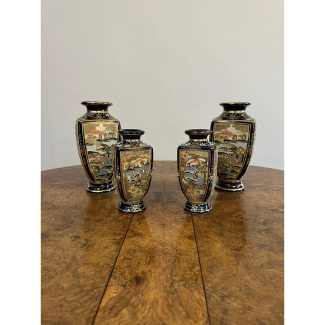 Antique Japanese Satsuma Vase Set, 1900, Set of 4 For Sale - Image 6 of 10