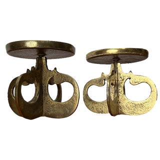 Vintage Brutalist Metal Candleholders, 1970s, Set of 2 For Sale