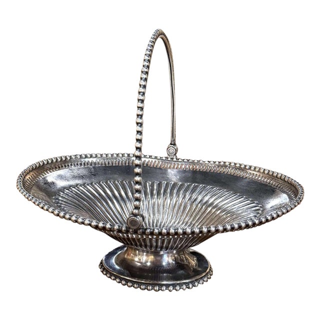 19th Century French Louis XVI Style Silver Plated Bread Basket With Swing Handle For Sale