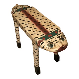 Folk Art Cat Bench For Sale