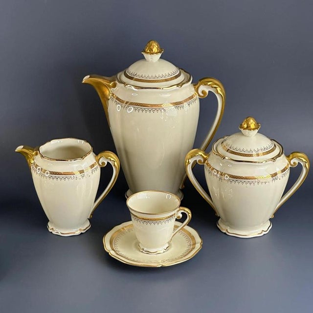 Vintage Сream and Gilt Coffee Service by R. Leclair for Limoges, France, Set of 21 For Sale - Image 5 of 12