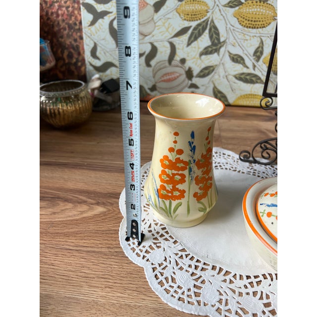 Vintage Floral Hand Painted Dishes, Vase and Bowl With Lid - a Pair For Sale - Image 4 of 8