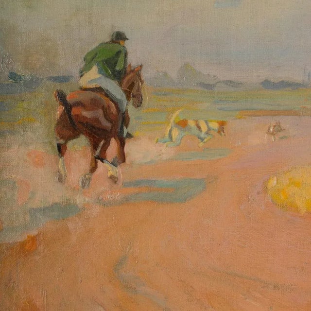Textile István Csengery (Budapest, B. 1887 - D. 1946) Polo Match Impressionist Oil Painting C 1921 For Sale - Image 7 of 11