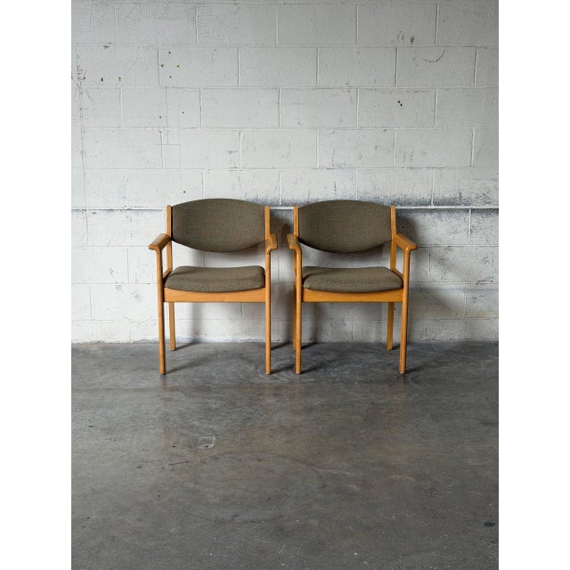 Mid-Century Modern Høng Stolefabrik Beech Wood Upholstered Dining Armchairs Set of 2 Danish Vintage 1990s For Sale - Image 3 of 12