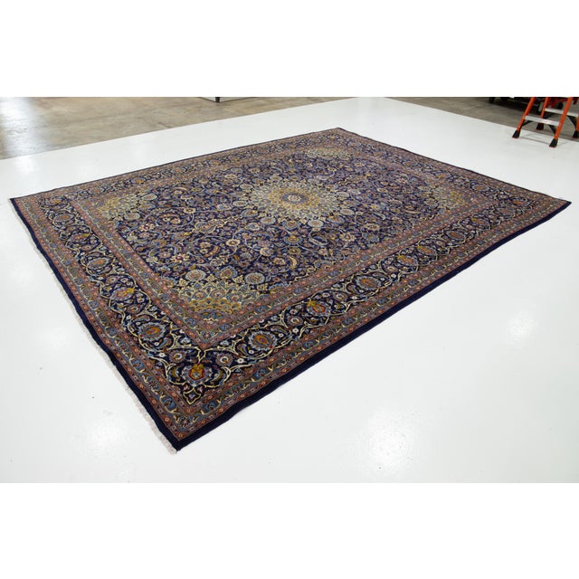 Persian 1950s Hand-Knotted Persian Kashan Rug in Blue For Sale - Image 3 of 12