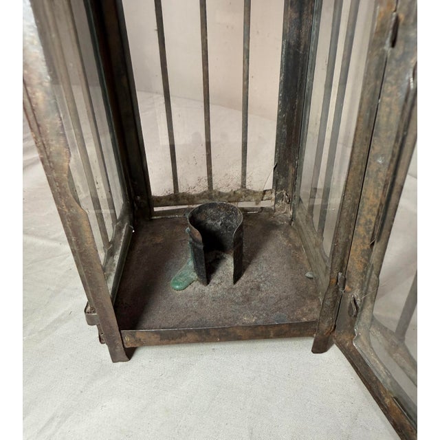 19th Century Rare Antique Early 19th Century French #1 Steel Glass Candle Holder Lantern For Sale - Image 4 of 16