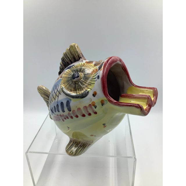Vintage Vietri Italy Signed Ceramic Colorful Painted Fish With Open Mouth Ashtray For Sale In New York - Image 6 of 9