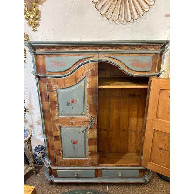 Teal Austrian Wedding Armoire, 18th Century For Sale - Image 8 of 18