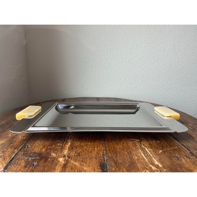 Metal Late 20th Century Jean Couzon Art Deco Style Serving Tray With Mother of Pearl-Like Resin Handles For Sale - Image 7 of 9