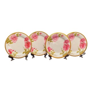 2006 Charter Club Luncheon Plates, Pink Fashion Rose Buffet, Pink With Gold Encrusted Rim - Set of 4 For Sale