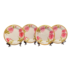 2006 Charter Club Luncheon Plates, Pink Fashion Rose Buffet, Pink With Gold Encrusted Rim - Set of 4