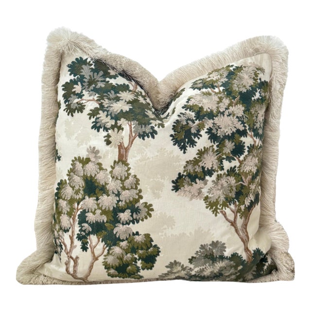 La Canopee Down Pillow With Brush Fringe - Verdant For Sale