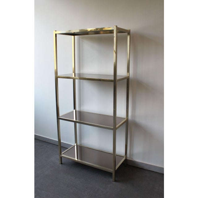 Postmodern Hollywood Regency Style Smoked and Mirrored Glass Shelf, 1970s For Sale - Image 3 of 9