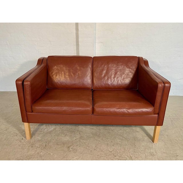 Mid-Century Danish Cognac Leather 2-Seater Sofa from Mogens Hansen For Sale - Image 3 of 18